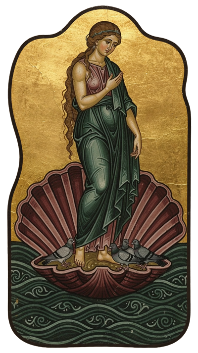 Aphrodite observing pigeons